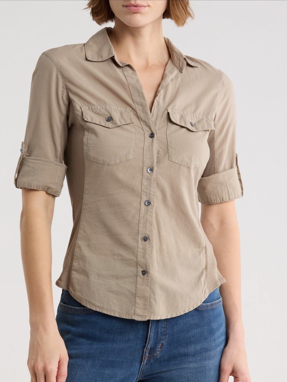 James Perse Three Quarter Sleeve Button Up Top